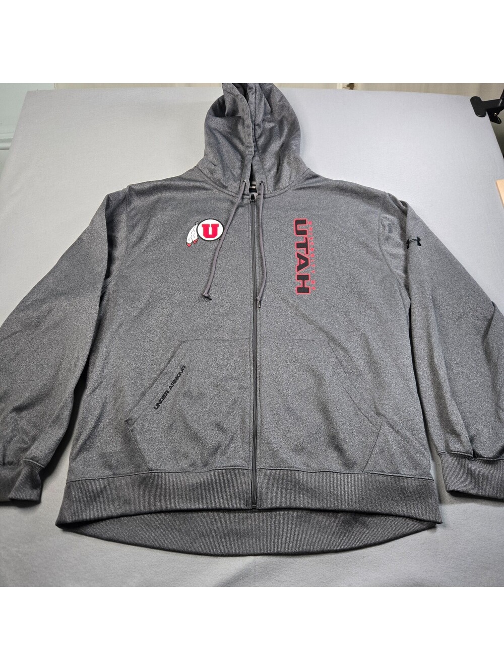 Under Armour Utah Utes Full Zip Hoodie Gray Mens Size 2XL ColdGear Fleece NCAA